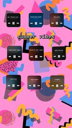 an abstract background with different colored shapes and numbers on it, including the words summer vibes