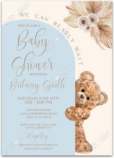 a baby shower is shown with a teddy bear