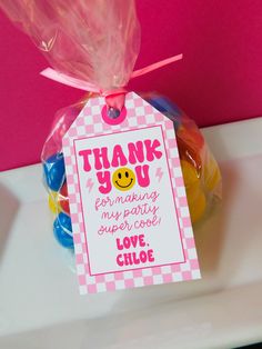 a candy bag with a thank you for making my party super cool