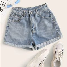 High Waisted Denim Shorts Brand New, Never Been Worn. Moda Rock, Cuffed Denim Shorts, High Rise Denim Shorts, Blue Jean Shorts, Shorts Jeans, Denim Shorts Women, Rolled Hem, High Rise Denim, Short En Jean