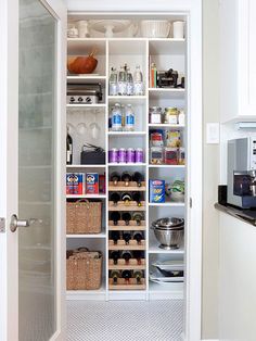 an open pantry with lots of food in it