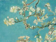 a painting of white flowers on a blue background