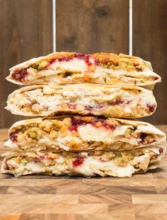 three quesadillas stacked on top of each other