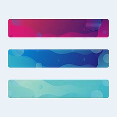 three abstract banners with different colors and shapes