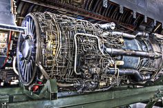 the inside of an airplane engine on display