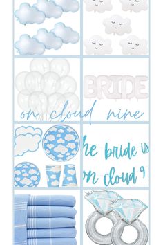 a blue and white wedding theme with clouds