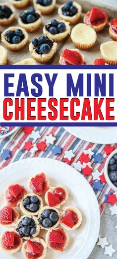 easy mini cheesecakes with blueberries and strawberries on top