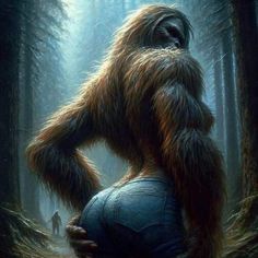 a bigfoot standing in the middle of a forest