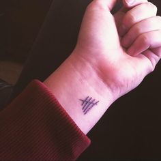 a person's wrist with a small tattoo on the left side of their arm