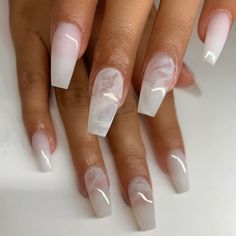 Inspiration Nails, Clear Acrylic Nails, Marble Nail Designs, Milky Nails, Pointy Nails, Marble Nail, White Acrylic Nails, White Nail Designs, Unique Acrylic Nails