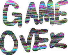 the words game over are painted in multicolored paint on a white background, and there is no image to describe