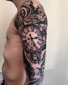 a man with a clock tattoo on his arm