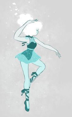 a drawing of a woman in a blue dress and ice skates with her hands behind her head