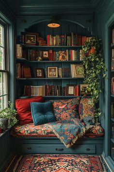 home library inspo, home library ideas, moody library Small Victorian Library, Red Library Aesthetic, Tiny Home Library, Small Study Room Ideas Cozy Library, Feminine Library, Small Study Room Ideas, Library Study Aesthetic, Book Shelves Aesthetic, Library Decor Ideas