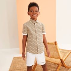 Alviero Martini - Boys Beige & White Cotton Shorts Set | Childrensalon White Cotton Shorts, Designer Outfit