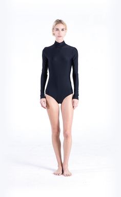 Long-Sleeved High-Neck Swimsuit One-Piece Cover Clothing High-neck Stretch Swimwear, High Neck Stretch Elastane Swimwear, Stretch High Neck Elastane Swimwear, Stretch High-neck Elastane Swimwear, Black Fitted High Neck Swimwear, Fitted High Neck Black Swimwear, Swim Bodysuit, High Neck Swim, High Neck Swimsuits