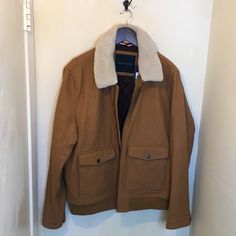 Brand New Melton Wool Blend Flight Jacket With Faux Fur Collar Size L Retail At $275. Tommy Hilfiger Jackets, Flight Jacket, Faux Fur Collar, Fur Collar, Fur Collars, Wool Blend, Camel, Flight, Faux Fur