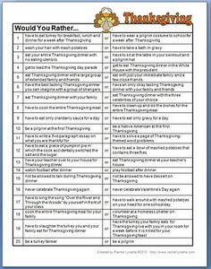 thanksgiving worksheet with the words, would you rather be able to use it?