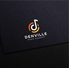 the logo for denville music academy is shown on a black surface with an orange and yellow circle