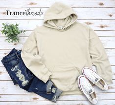 Designs By TranceThreadz- Check out our store for more apparel and FREE FAST SHIPPING. https://www.etsy.com/shop/TranceThreadz * HOODIE QUALITY: You will love the soft feel and great fit of our Gildan 18500 Hoodie! Made with a medium-heavy fabric blend of 50% cotton and 50% polyester (fiber content may vary for different colors) that will keep you cozy. * SIZING: Adult unisex hoodie - Order the size you would typically wear in a standard, normal fitting t shirt. If you are between sizes, or just like a looser fit, you may want to order a size up. (see size chart in our images) * SHIPPING: FREE and Fast SHIPPING in US (USPS First Class Mail) * CUSTOMIZATION:  Please contact our email for any specific design or apparel choice you are looking for. Please reach out to our email with any proble Think Happy Be Happy, 70s Tops, Quality Hoodies, Head In The Clouds, Butterfly Top, Bad To The Bone, Nice Tops, Fleece Hoodie, Graphic Hoodies