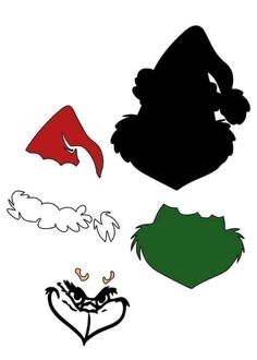 the silhouettes of different shapes and colors are shown in this drawing, which includes black, red, green, and white