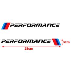 two stickers with the words performance and red, white, and blue stripes on them