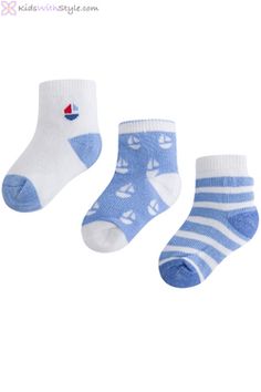 Baby Boy Blue and White Sock Set (3 Pairs) www.KidsWithStyle.com  #babysocks #babygifts #babyshowergifts #babyaccessories #sailboat #babyfashion #kidfashion #babyclothes Baby Items Must Have, Boys Fall Fashion, Sock Set, Nautical Baby, Toddler Costumes