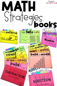 a pile of math activities with the words, numbers and fractions on them in different colors