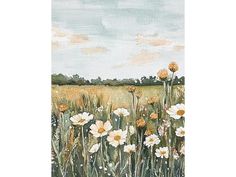 a painting of some flowers in a field