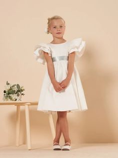 Angel & Rocket ruffle flower girl dress Ruffle Flower Girl Dress, Green Sash, Blue Sash, Pink Sash, Bridesmaid Sash, Ruffle Flower, Taffeta Fabric, Girls White Dress, Taffeta Dress