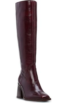 Vince Camuto Sangeti Knee High Boot (Women) | Nordstrom Burgundy Leather Knee High Boots, Flat Burgundy Boots, Chocolate Brown Knee High Boots, Knee High Fall Boots, Square Toe Tall Boots, Cute Boots For Fall, Knee High Wide Calf Boots, Knee High Red Boots, Red Tall Boots