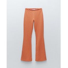 FLARED JACQUARD PANTS HIGH RISE STRETCH ELASTIC WAISTBAND BRAND NEW Zara High Waist Orange Bottoms, Zara High-waist Orange Bottoms, Zara Orange Wide Leg Bottoms, Zara Orange Wide-leg Bottoms, Zara Orange Bottoms For Fall, Zara Orange Pants, Jacquard Pants, High Rise, Zara