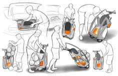 an image of people with luggage in the back and on the front, standing around