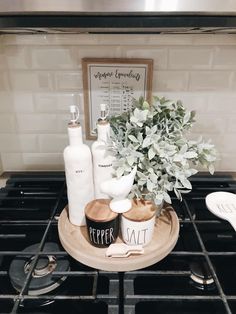 a kitchen stove with some items on it