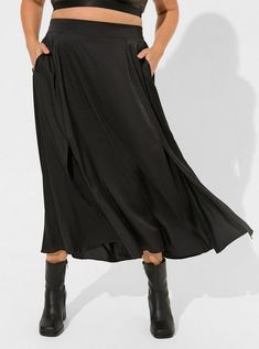 Maxi Flat Charm Double Slit SkirtMaxi Flat Charm Double Slit Skirt, DEEP BLACK Tea Length Skirt, Pleated Chiffon Skirt, Button Front Skirt, Evening Skirts, Tulle Midi Skirt, Stretchy Skirt, Skirt With Buttons, Knit Pencil Skirt, Elastic Waist Skirt