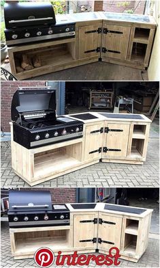 four pictures of different types of outdoor kitchen cabinets