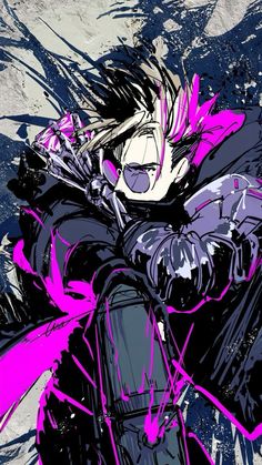 an anime character with purple paint splattered on his face