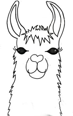 a llama face drawn in black and white