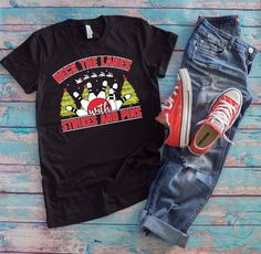 Get ready to strike this holiday season with this Christmas bowling shirt! Whether you're at a bowling party or just love the bowling game, this xmas bowling shirt is for you. KIDS SIZES AND HOODIES AVAILABLE! FOR CUSTOM ORDER, PLEASE SEND US A MESSAGE! Inspired by the everyday joys we bring colors into your life by emphasizing everything that matters to you! Whether it is your birthday, anniversary or a special holiday celebration, we recognize how special these events are to you and want you t Christmas Bowling Shirts, Bowling T Shirts Ideas, Team Bowling Shirt Ideas, Bowling League Shirts, Retro Bowling Shirts, Bowling Gifts, Bowling Games, Bowling Team, Bowling Party