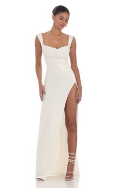 Open Back Bow Maxi Dress in White | LUCY IN THE SKY Cute Formal Dresses, Prom Dress Inspo, School Dance Dresses, Banquet Dresses, Prom Dress Inspiration, Cute Prom Dresses, Pretty Prom Dresses, Grad Dresses, Gala Dresses