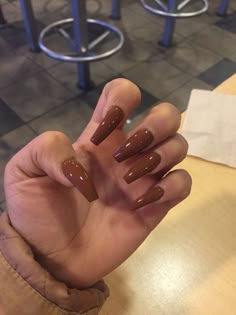 Shiny Nails Designs, Brown Acrylic Nails, Brown Nail Polish, Brown Nail, Simple Acrylic Nails, Fall Acrylic Nails, Coffin Nails Long, Acrylic Nails Coffin Short