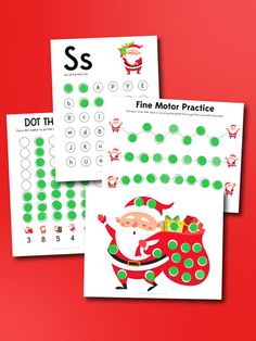 three christmas themed printables for kids to practice counting and matching numbers with santa