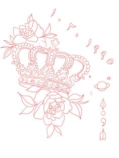 a drawing of a crown with roses on it