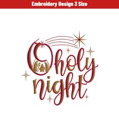 embroidery design with the words,'merry night'and an image of a baby jesus in