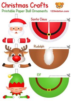 printable christmas crafts for kids with santa claus, rudolph and other reindeers on them