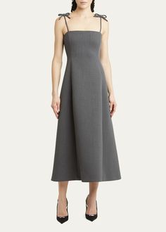 Valentino Garavani Bow-Strap Midi Dress - Bergdorf Goodman Cocktail Jacket, Platform Pumps, Lingerie Sleepwear, Bergdorf Goodman, Dress Romper, Dress With Bow, Sewing Ideas, Square Neckline, Valentino Garavani