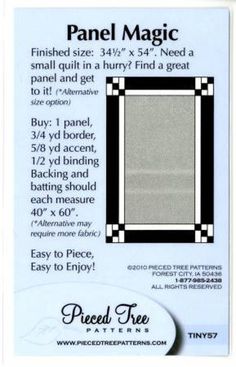 the back side of a card with instructions for how to make a panel magic mat