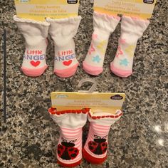 Angel Of Mine Baby Booties; 3 Pairs. Nwt. Newborn Size. If You Are Interested In Just One Pair Please Leave A Comment And I Will Make An Offer! Baby Booties, Future Baby, Baby Stuff, Kids Accessories, Leave A Comment, Kids Shop, Tights, Socks