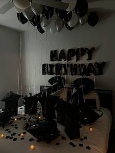 Black birthday decor for boyfriend 🖤 Birthday Decor For Boyfriend, Birthday Room Surprise, Boyfriends 21st Birthday, Boyfriend 21st Birthday, Boyfriends Birthday Ideas, Romantic Room Surprise, Surprise Birthday Decorations