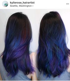 This is the color combination I want Purple Hair With Blue Underneath, Blue And Purple Hair With Bangs, Galaxy Hair Underneath, Subtle Blue Hair, Peacock Hair Color, Purple Blue Hair, Streaks Hair, Purple And Blue Hair, Space Goddess